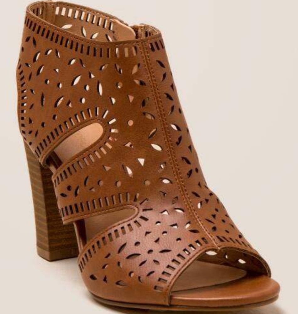 Brown peep toe heeled sandals